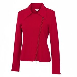 Cache Red Ribbed Knit Sweater Size M Long Sleeve